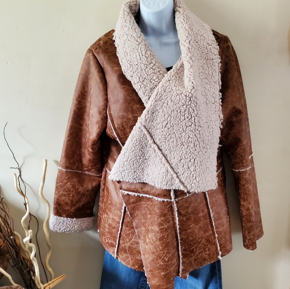 Venus Faux Leather and Fleece Lined Wrap Jacket - Picture 2 of 13